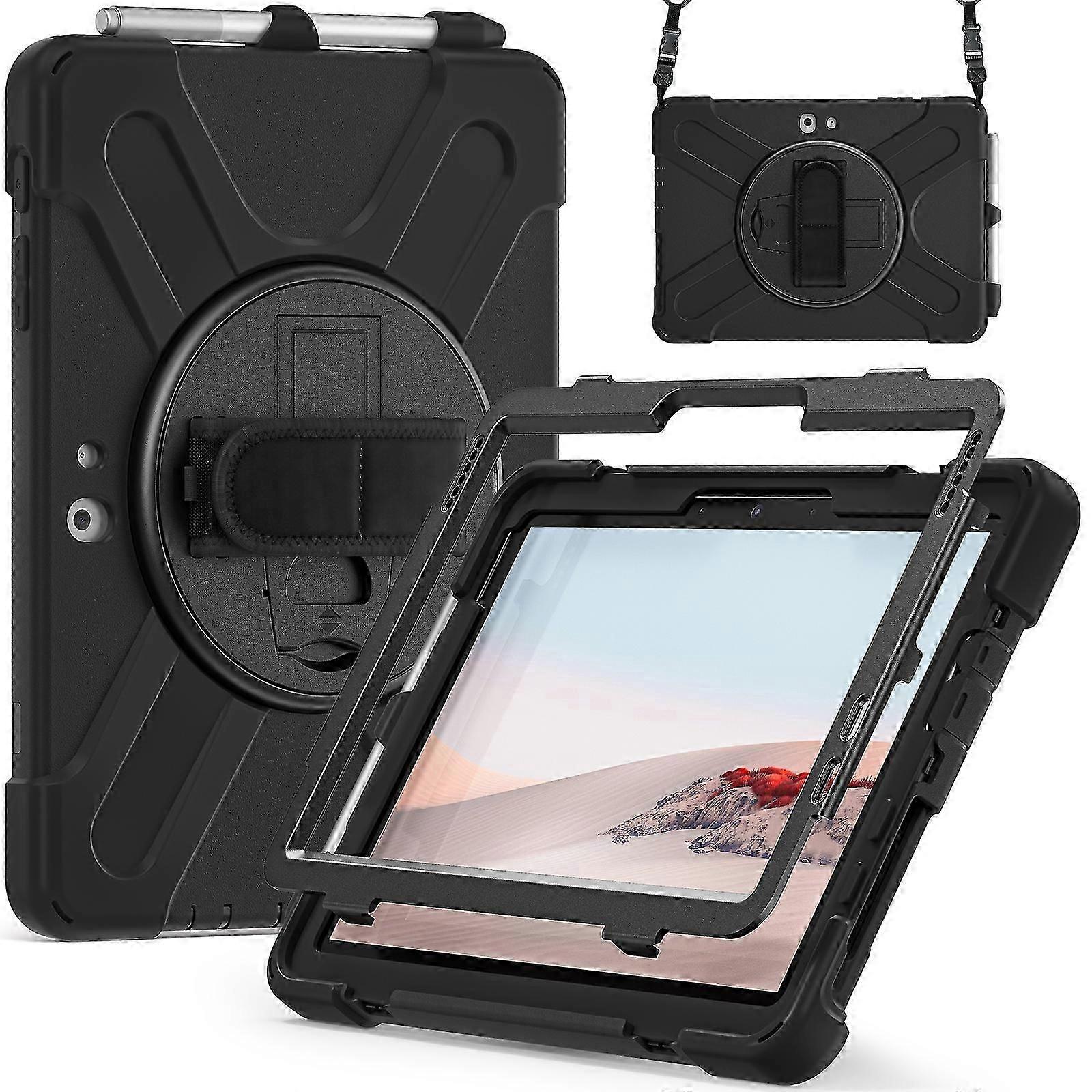 Husa tableta pentru Microsoft Surface Go 4/3/2/1, silicon colorat, protectie socuri, cu suport, curea de umar, curea de mana, slot pentru stilou