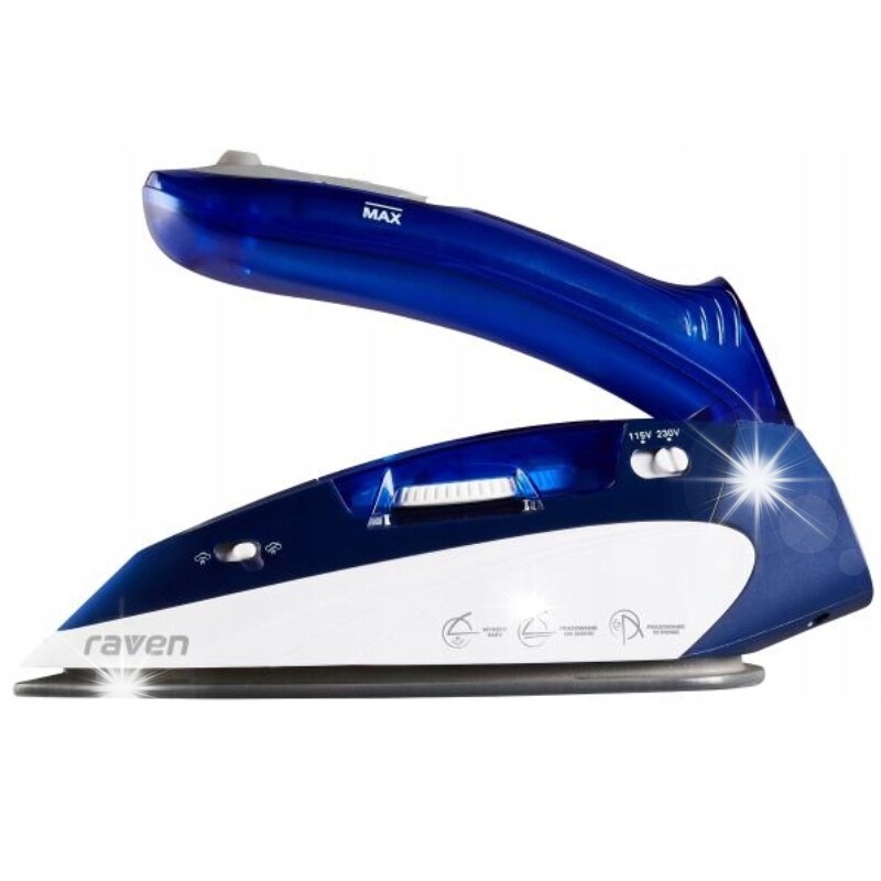 Fier de calcat turistic Raven EZT002X, ceramica, 1100W, alb-albastru, 0,80kg