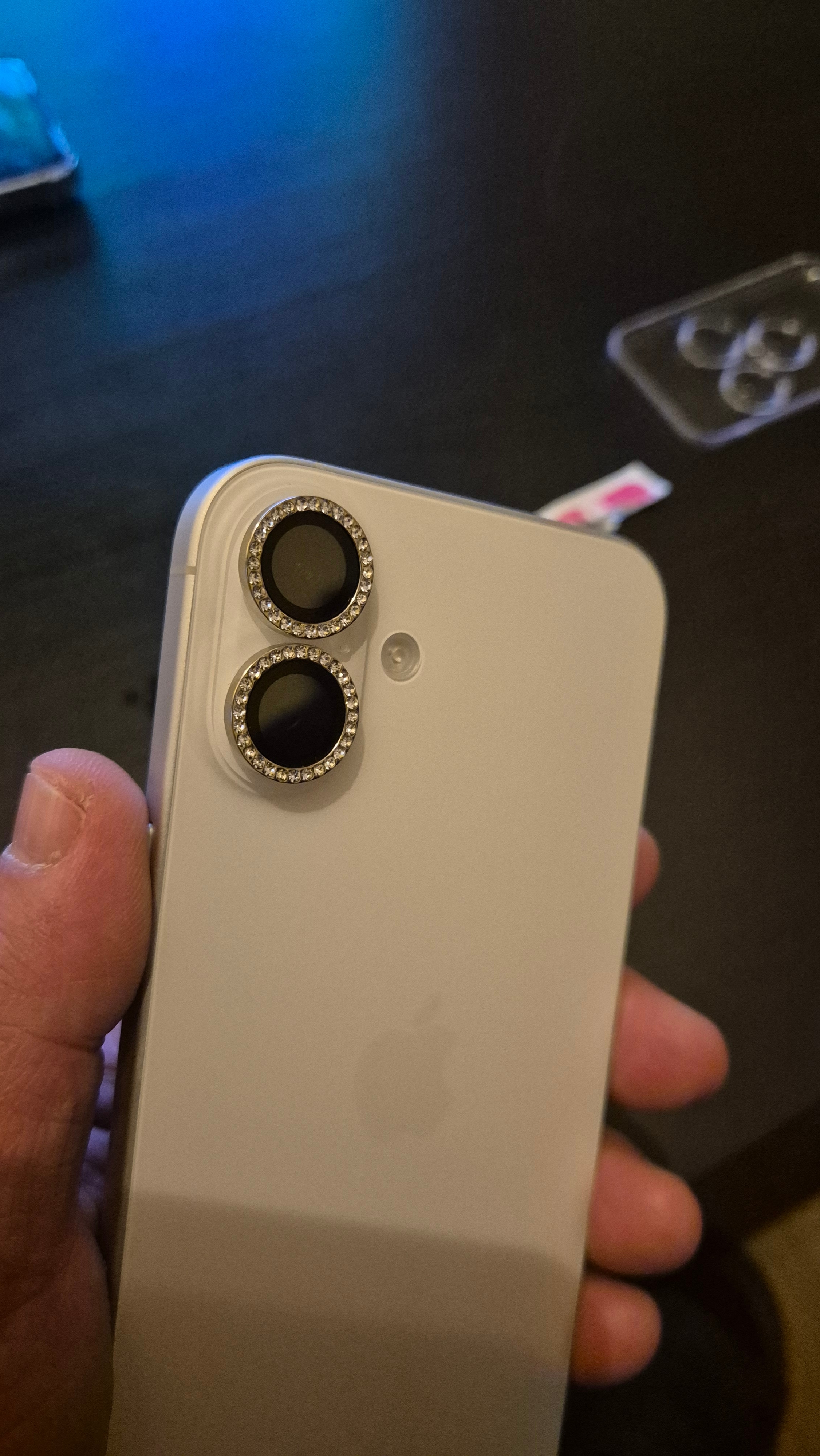 Folie Camera cu Strasuri, Individuala, Compatibila iPhone 16 Plus, Sticla, Negru