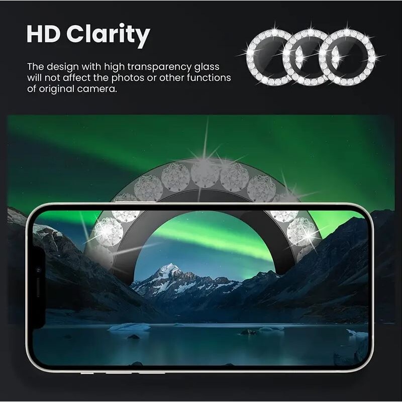Folie Camera cu Strasuri, Individuala, Compatibila iPhone 16 Plus, Sticla, Negru