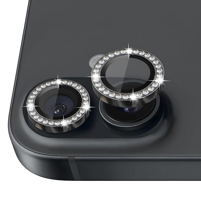 Folie Camera cu Strasuri, Individuala, Compatibila iPhone 16 Plus, Sticla, Negru
