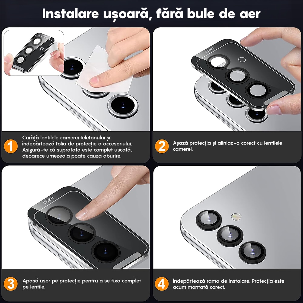 Folie Protectie Lentile Camera compatibila cu Samsung Galaxy A16, CASEY STUDIOS™ MaxDefense+, Ultra HD, Anti Amprente, Anti Zgarieturi, Anti Socuri, Negru