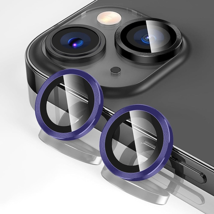 Folie Protectie Lentile Camera compatibila cu iPhone 15 / iPhone 15 Plus, CASEY STUDIOS™ MaxDefense+, Ultra HD, Protectie Profesionala Camere 3D, Anti Amprente, Anti Zgarieturi, Anti Socuri, Mov inchis