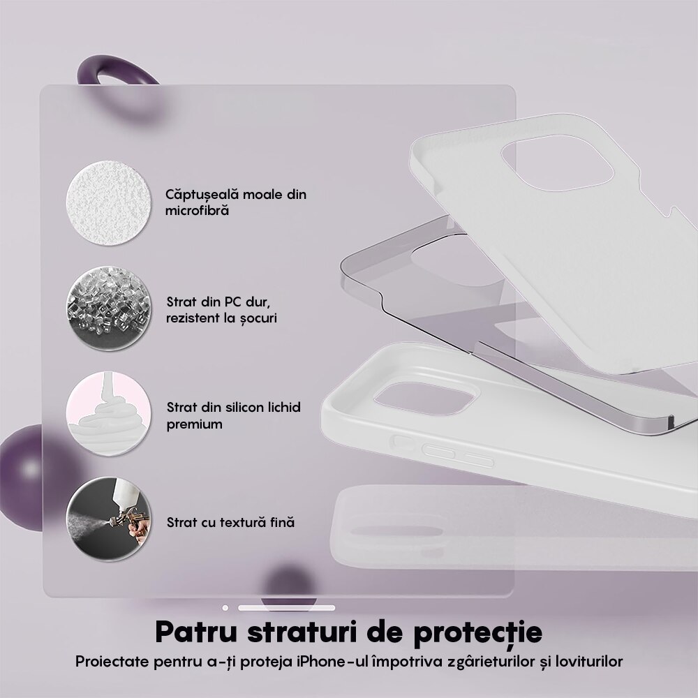 Husa CASEY STUDIOS™ compatibila cu iPhone 12 Pro Max, Soft Silicone Premium, Microfibra in Interior, Alb, de Protectie, Ultra Slim, pentru Incarcare Wireless, Margini Ridicate de Protectia Ecranului si a Camerelor