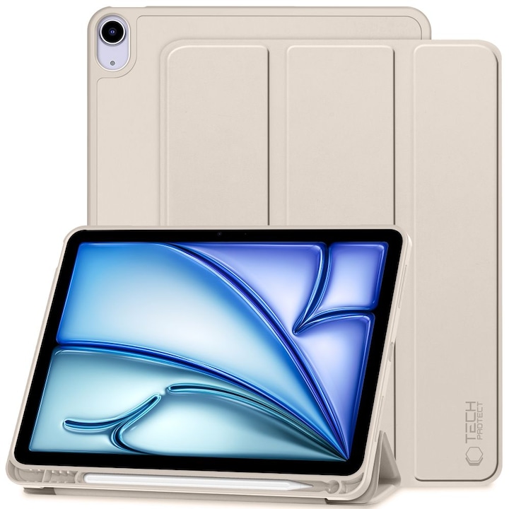 Husa pentru tablete compatibila cu iPad Air 7 (2025, M3, 11 inch) - husă inteligentă de culoare nisipie cu suport pentru creion