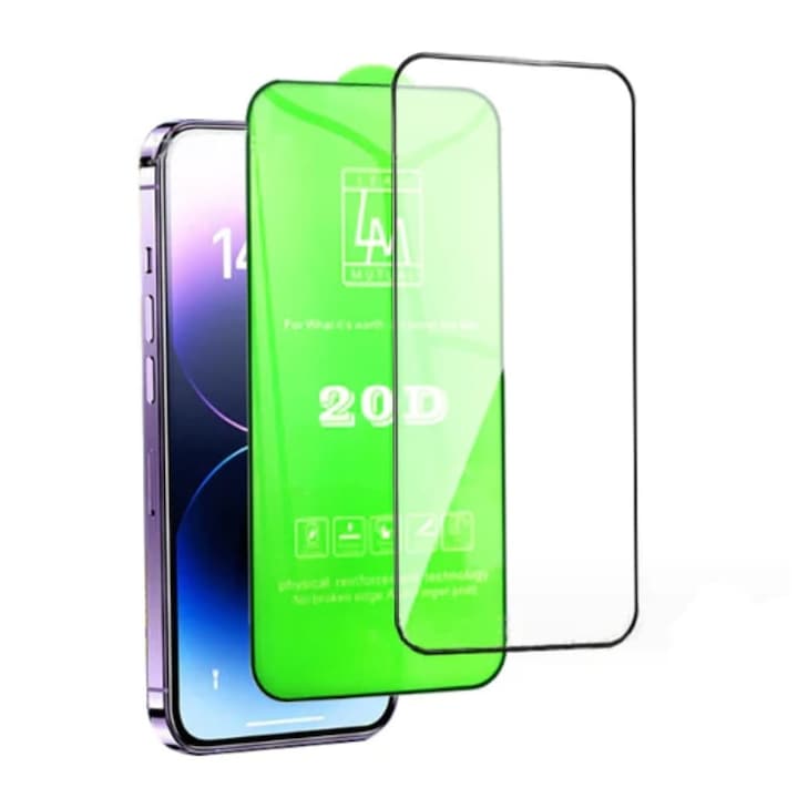 Folie sticla Tempered Glass 20D, compatibila cu iPhone 15, Negru
