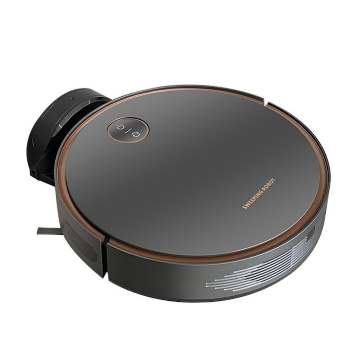 Robot de curatenie inteligent cu reincarcare automata, cu functii integrate de maturat, aspirat si sters, 5V2A, cu ecran tactil, design ultra-subtire, negru