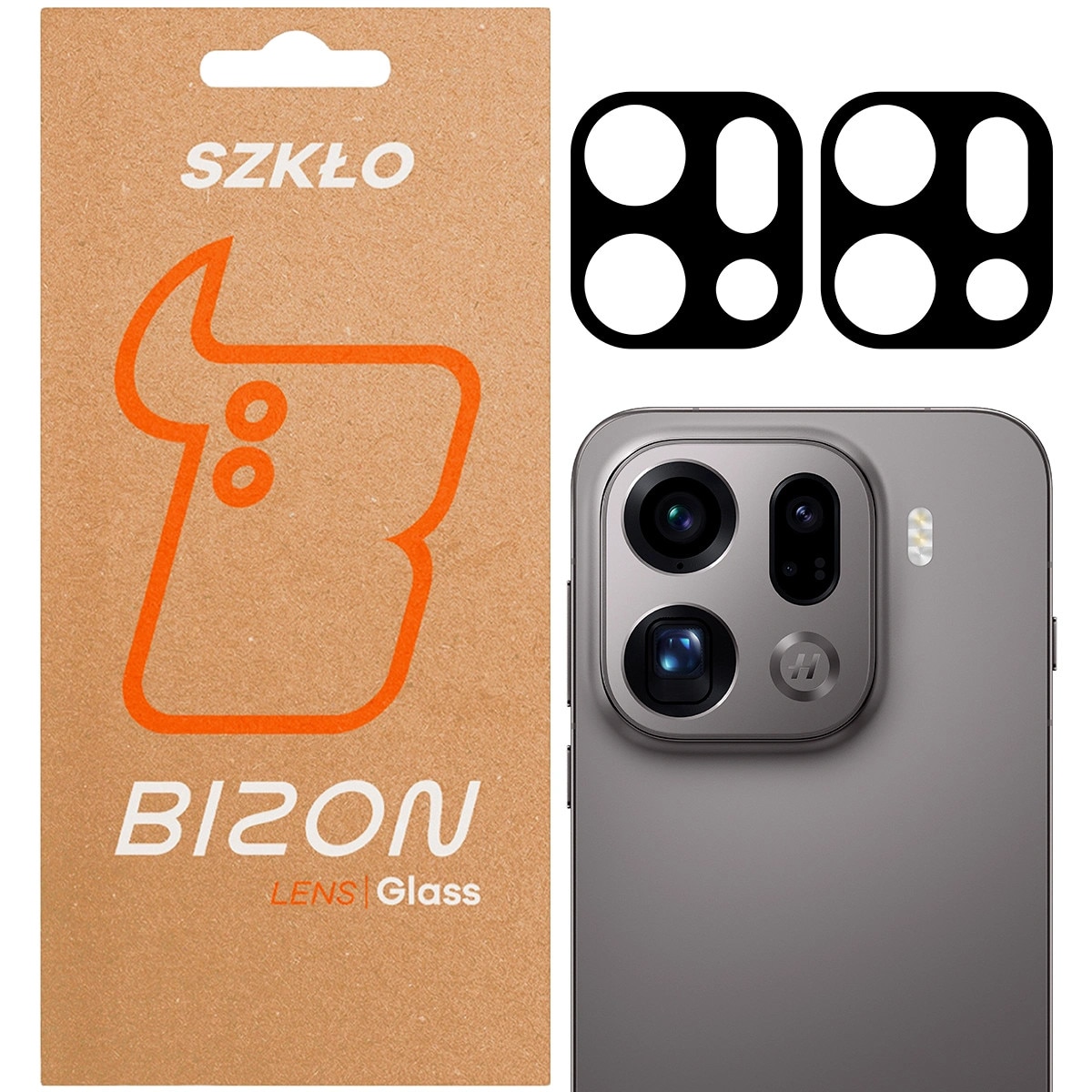 Set 2x Sticla camera foto Bizon Glass Silk Lens pentru Oppo Find X9 Pro, Negru