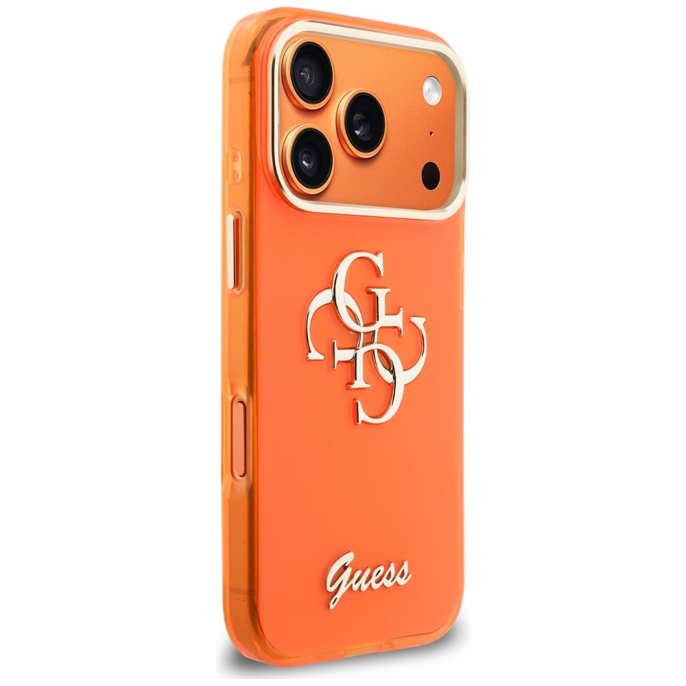 Husă Guess IML 4G Script Metal, portocalie, pentru iPhone 17 Pro Max, din TPU și policarbonat