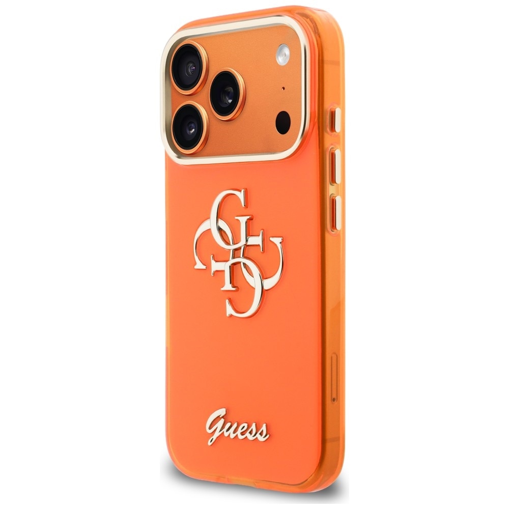 Husă Guess IML 4G Script Metal, portocalie, pentru iPhone 17 Pro Max, din TPU și policarbonat