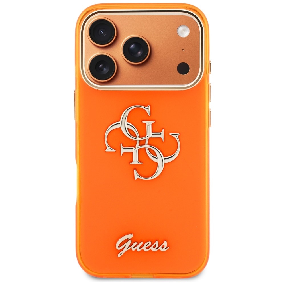 Husă Guess IML 4G Script Metal, portocalie, pentru iPhone 17 Pro Max, din TPU și policarbonat