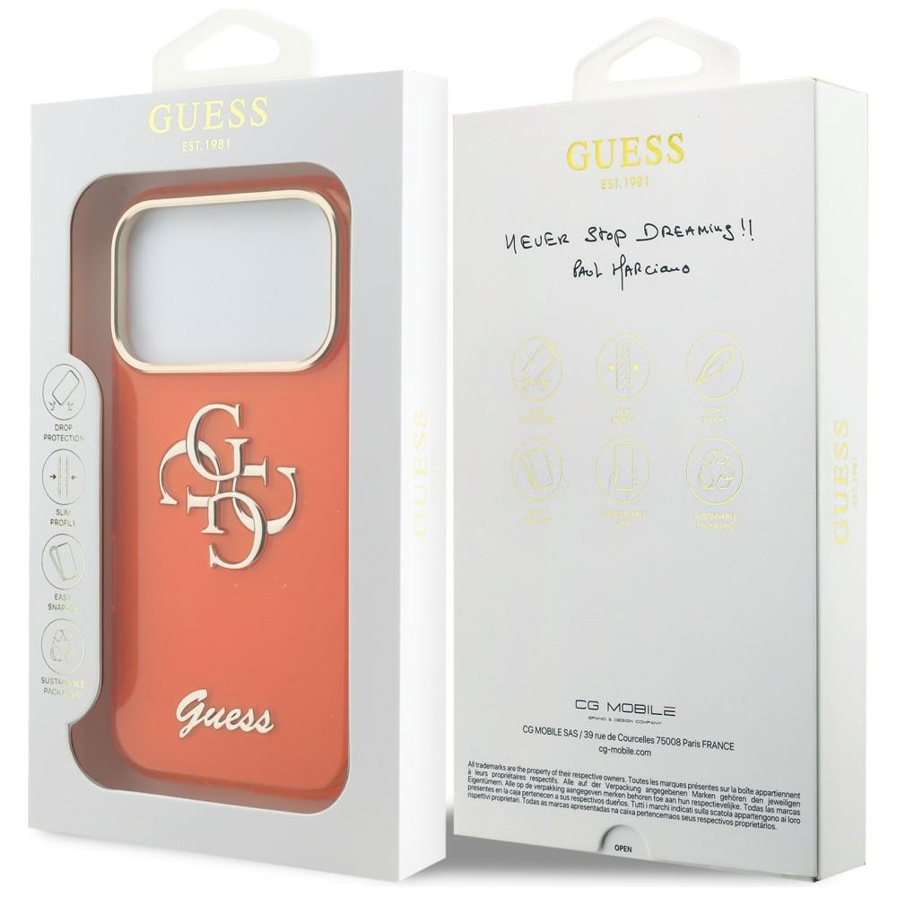 Husă Guess IML 4G Script Metal, portocalie, pentru iPhone 17 Pro Max, din TPU și policarbonat