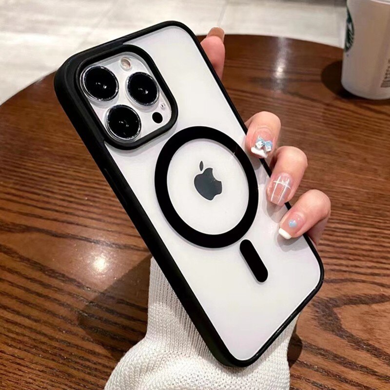 Husa MagSafe pentru Apple iPhone 11, Full Cover, Frosted Acrylic Color Big Hole, Magnetica, Incarcare Wireless, Flippy, Negru