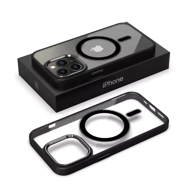 Husa MagSafe pentru Apple iPhone 11, Full Cover, Frosted Acrylic Color Big Hole, Magnetica, Incarcare Wireless, Flippy, Negru