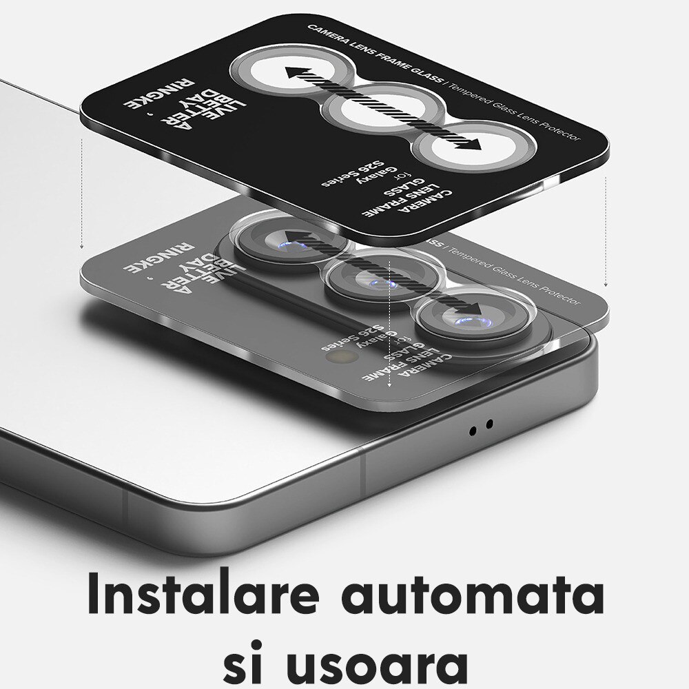 Folie Camera pentru Samsung Galaxy S26 / S26 Plus Ringke Lens Frame Glass, Aplicator automat, Instalare usoara, Protectie ridicata, Calitate Premium, Negru