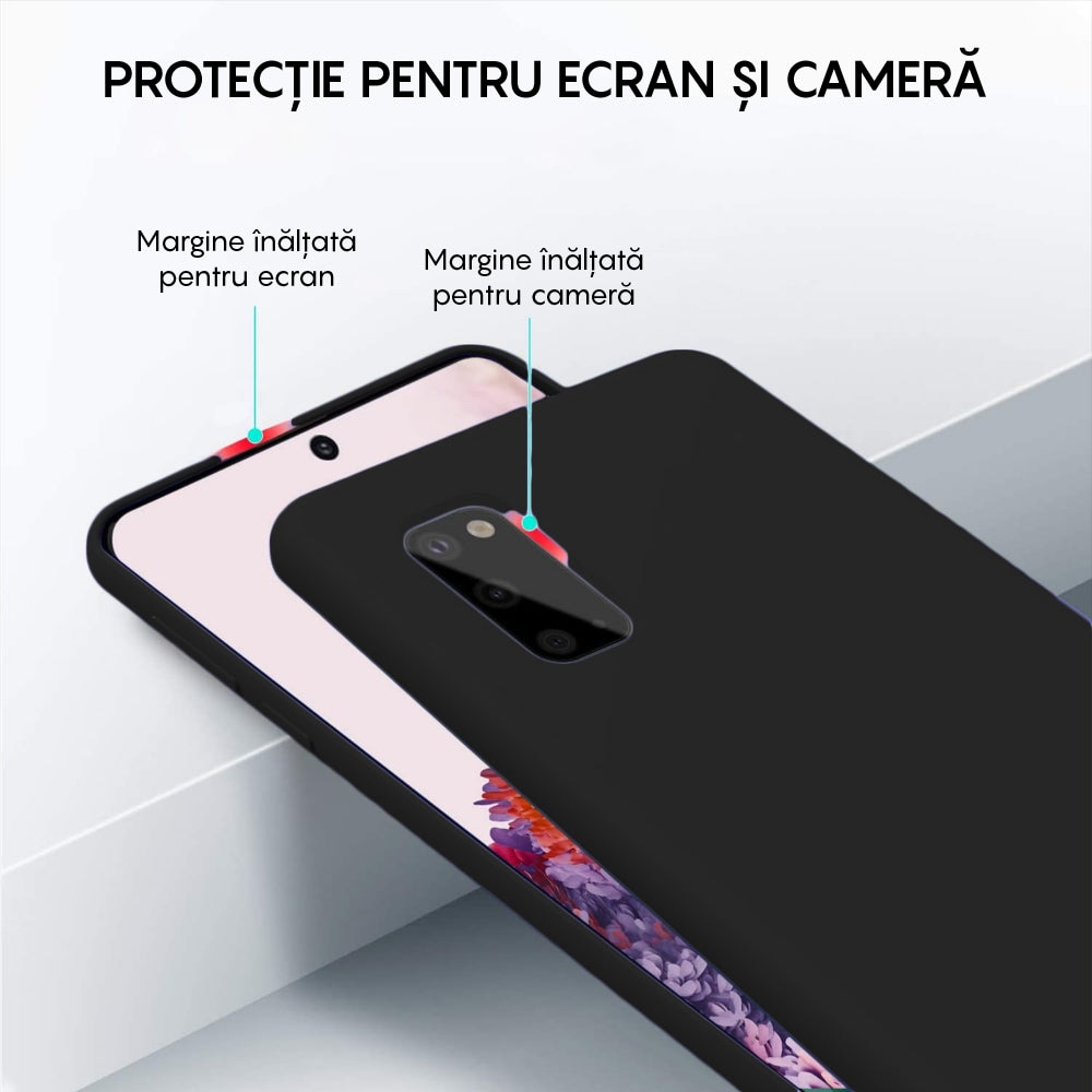 Husa CASEY STUDIOS™ compatibila cu Samsung Galaxy S20, Soft Silicone Premium, Microfibra in Interior, de Protectie, Ultra Slim, pentru Incarcare Wireless, Margini Ridicate pentru Protectia Ecranului si a Camerelor, Negru