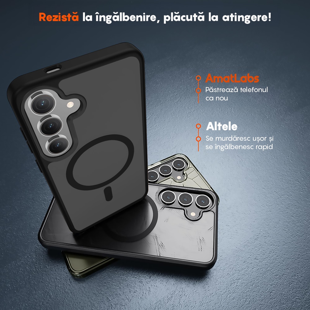 Husa compatibila cu Incarcare Magsafe pentru Samsung Galaxy S24 Plus, CASEY STUDIOS™, de Protectie, Slim, pentru Incarcare Wireless, Margini Ridicate pentru Protectia Ecranului si a Camerelor, Negru