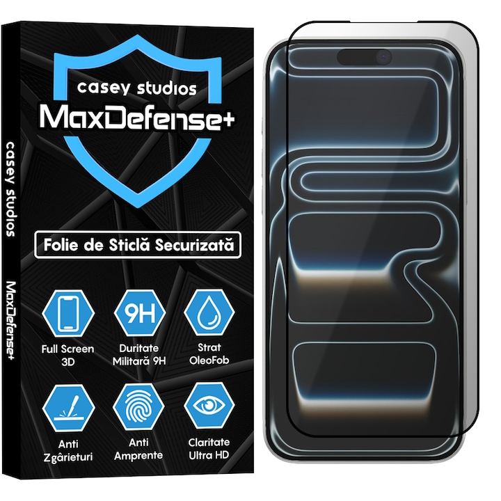 Folie Sticla Privacy CASEY STUDIOS™ compatibila cu Apple iPhone 17 Pro Max, Full Cover 3D, Full Glue, Sticla Securizata, Duritate Militara, Ultra HD, Protectie Profesionala Ecran 3D, Anti Zgarieturi, Anti Socuri
