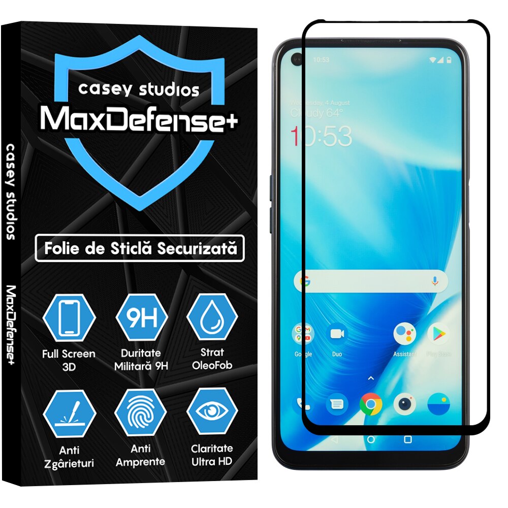 Folie Sticla CASEY STUDIOS™ compatibila cu OnePlus Nord N20 5G / Nord N200 5G, Full Cover 3D, Full Glue, Duritate Militara, Ultra HD, Anti Zgarieturi, Anti Amprente, Anti Socuri, Margini Negre