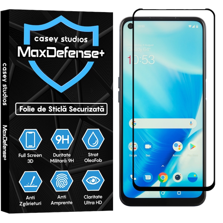 Folie Sticla CASEY STUDIOS™ compatibila cu OnePlus Nord N20 5G / Nord N200 5G, Full Cover 3D, Full Glue, Duritate Militara, Ultra HD, Anti Zgarieturi, Anti Amprente, Anti Socuri, Margini Negre