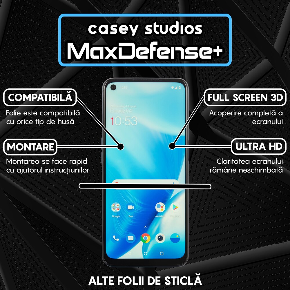 Folie Sticla CASEY STUDIOS™ compatibila cu OnePlus Nord N20 5G / Nord N200 5G, Full Cover 3D, Full Glue, Duritate Militara, Ultra HD, Anti Zgarieturi, Anti Amprente, Anti Socuri, Margini Negre