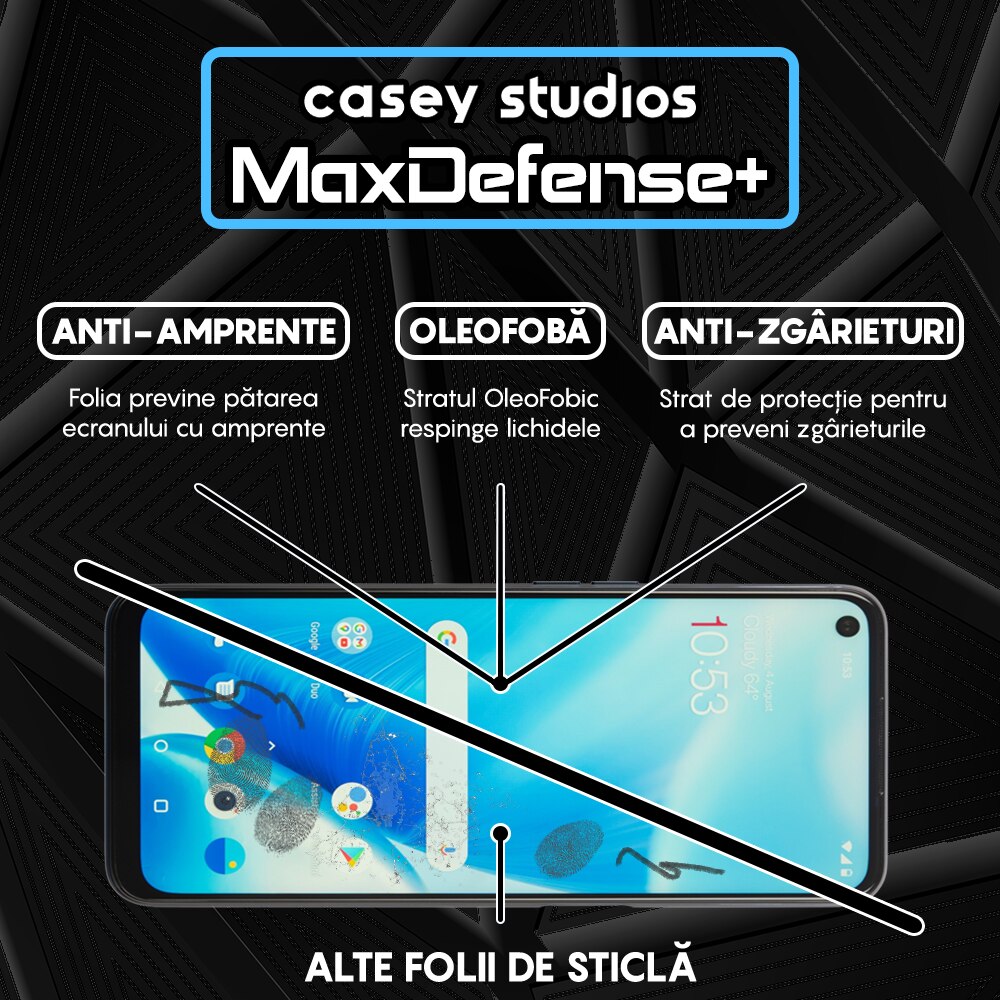 Folie Sticla CASEY STUDIOS™ compatibila cu OnePlus Nord N20 5G / Nord N200 5G, Full Cover 3D, Full Glue, Duritate Militara, Ultra HD, Anti Zgarieturi, Anti Amprente, Anti Socuri, Margini Negre
