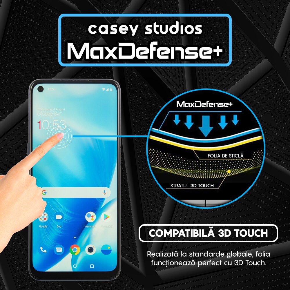 Folie Sticla CASEY STUDIOS™ compatibila cu OnePlus Nord N20 5G / Nord N200 5G, Full Cover 3D, Full Glue, Duritate Militara, Ultra HD, Anti Zgarieturi, Anti Amprente, Anti Socuri, Margini Negre