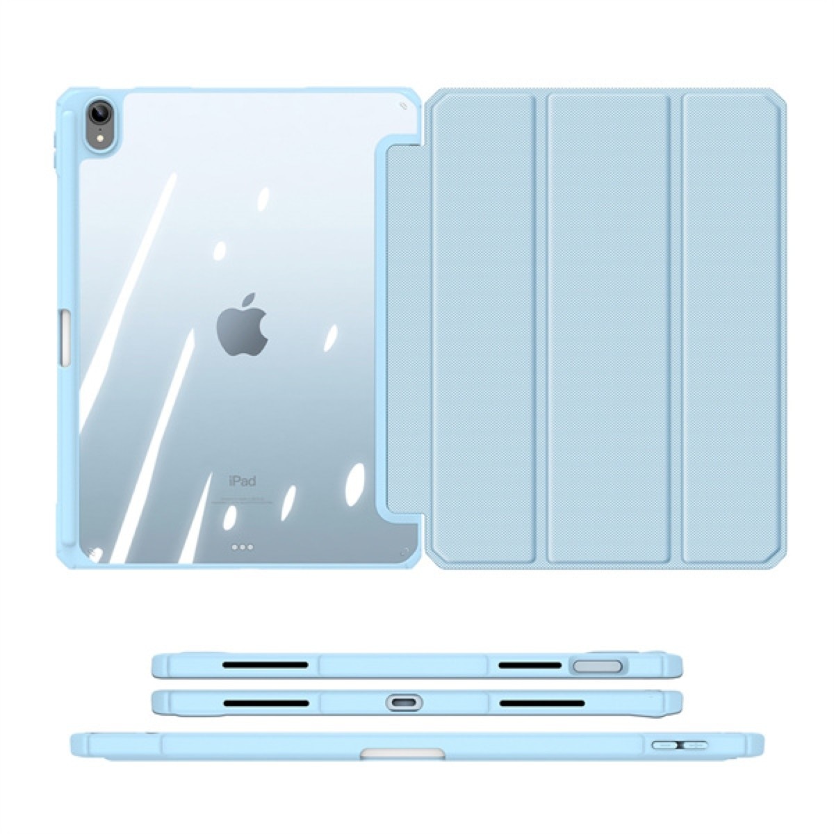 Husa premium Sigloo, pentru tableta iPAD Pro 11, model 2022/2021/2020/2018, 11 inch, interior de piele sintetica, cu suport Smart Pen, spatele din policarbonat transparent, rezistent la socuri, Blue