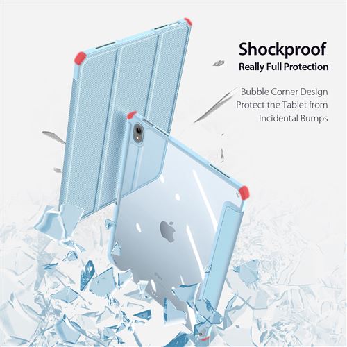 Husa premium Sigloo, pentru tableta iPAD Pro 11, model 2022/2021/2020/2018, 11 inch, interior de piele sintetica, cu suport Smart Pen, spatele din policarbonat transparent, rezistent la socuri, Blue