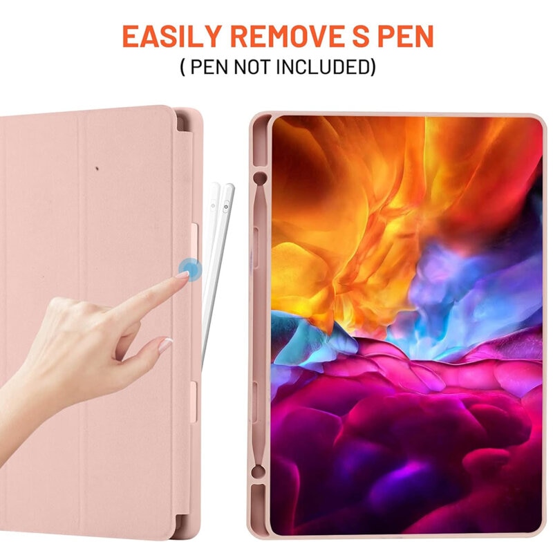 Husa de protectie flip cover pentru tableta compatibila cu Samsung Galaxy Tab S6 Lite, Flex Trifold, cu stand, slot Pen, TPU, Roz deschis