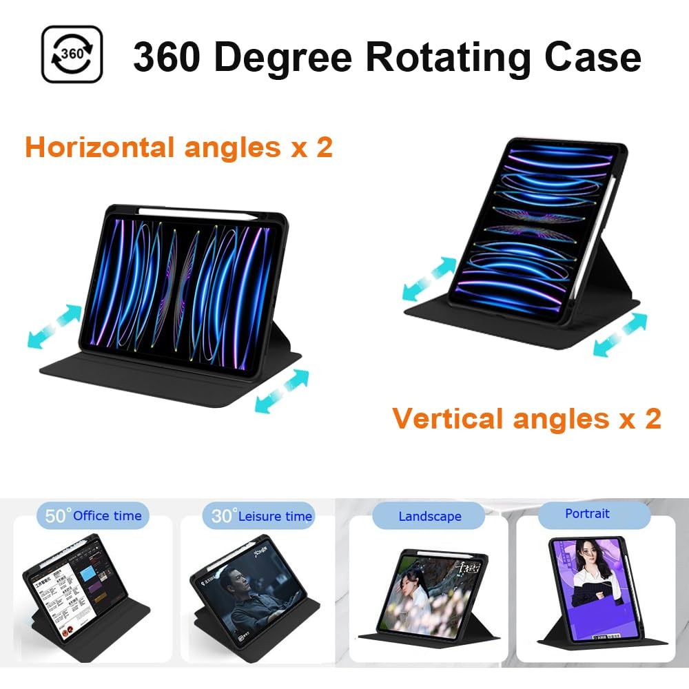 Husa tableta, pentru HUAWEI Matepad SE 11 inch, pentru tablete cu slot pentru stilou, acrilic 360 ° design rotativ, trezire automata / somn, Negru transparent