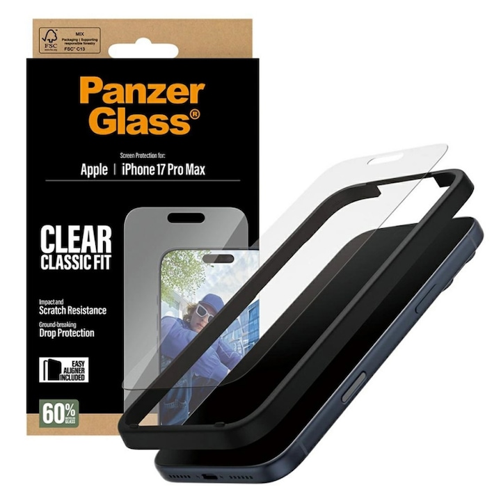 Folie Sticla PanzerGlass pentru iPhone 17 Pro Max PG24188 Transparent