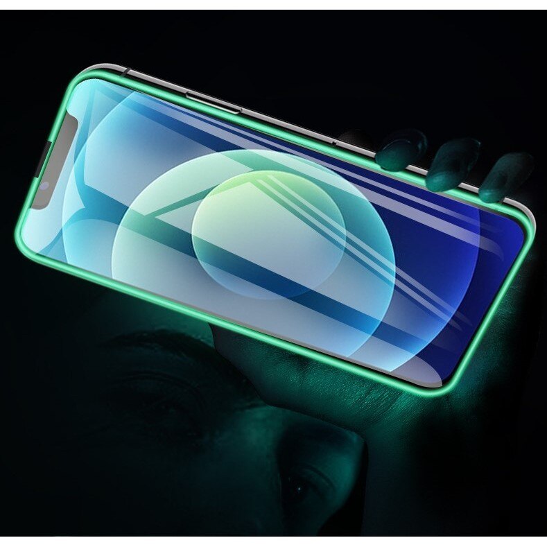 Folie Sticla Securizata Flippy, Luminous, compatibila cu Apple iPhone 14 Pro Max, Margine fosforescenta verde