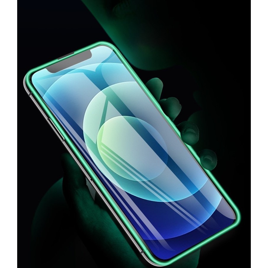 Folie Sticla Securizata Flippy, Luminous, compatibila cu Apple iPhone 14 Pro Max, Margine fosforescenta verde
