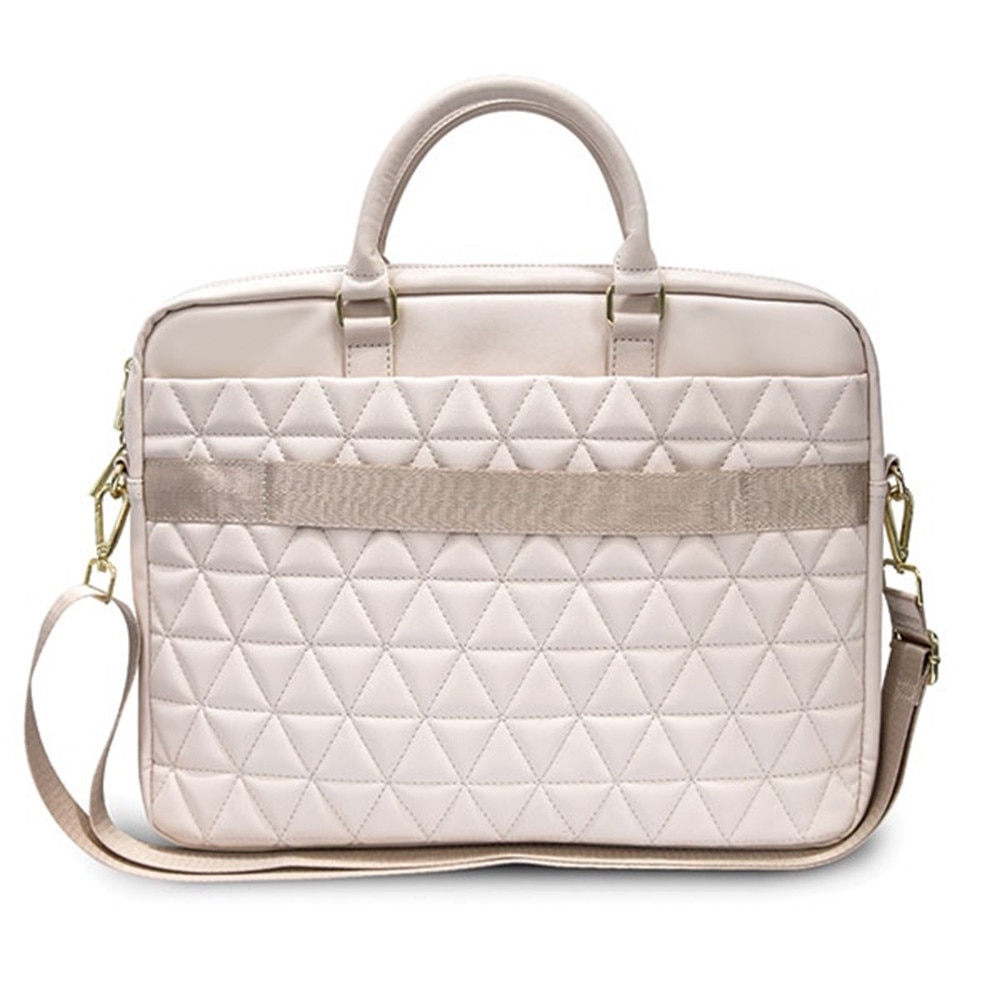 Geanta de laptop Guess, diagonala maxima 15-16", Quilted Bag, model mozaic, 4 compartimente, bareta de umar detasabil, 410x310x50mm, piele, Roz