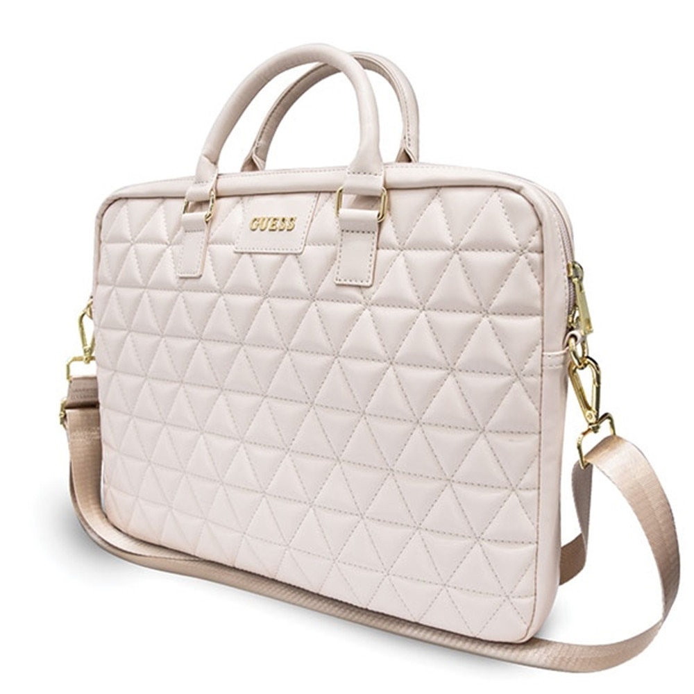 Geanta de laptop Guess, diagonala maxima 15-16", Quilted Bag, model mozaic, 4 compartimente, bareta de umar detasabil, 410x310x50mm, piele, Roz