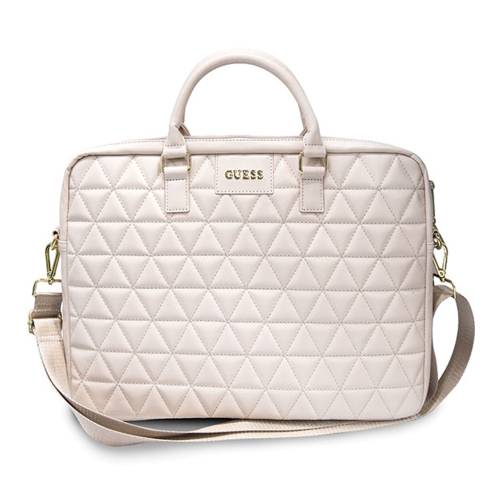 Geanta de laptop Guess, diagonala maxima 15-16", Quilted Bag, model mozaic, 4 compartimente, bareta de umar detasabil, 410x310x50mm, piele, Roz