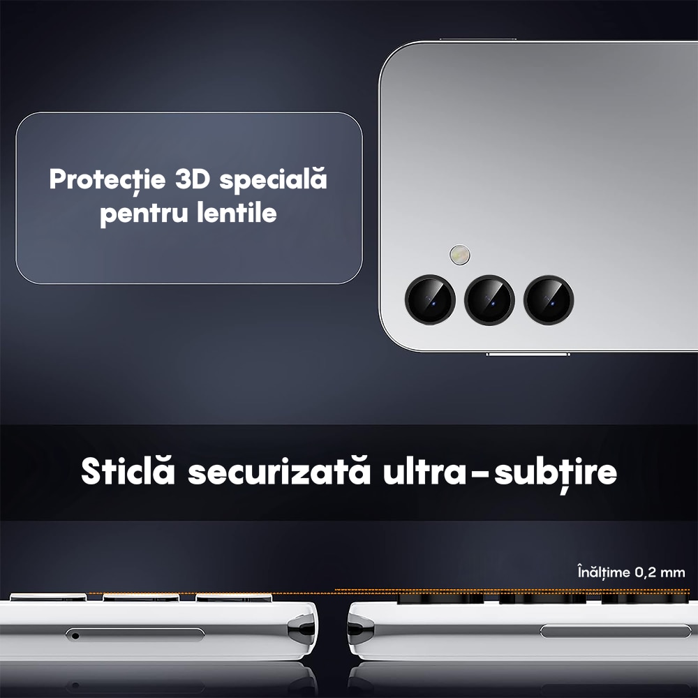 Folie Protectie Lentile Camera compatibila cu Samsung Galaxy S25, CASEY STUDIOS™ MaxDefense+, Ultra HD, Anti Amprente, Anti Zgarieturi, Anti Socuri, Negru