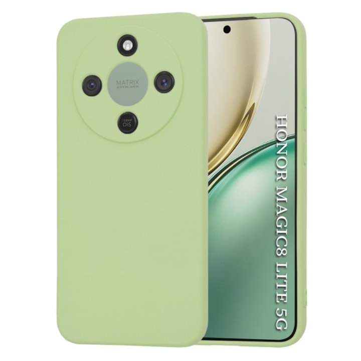 Husa Upzz® No Logo Compatibila Cu Honor Magic 8 Lite, Protectie La Camere, Alcantara La Interior, Matcha Verde