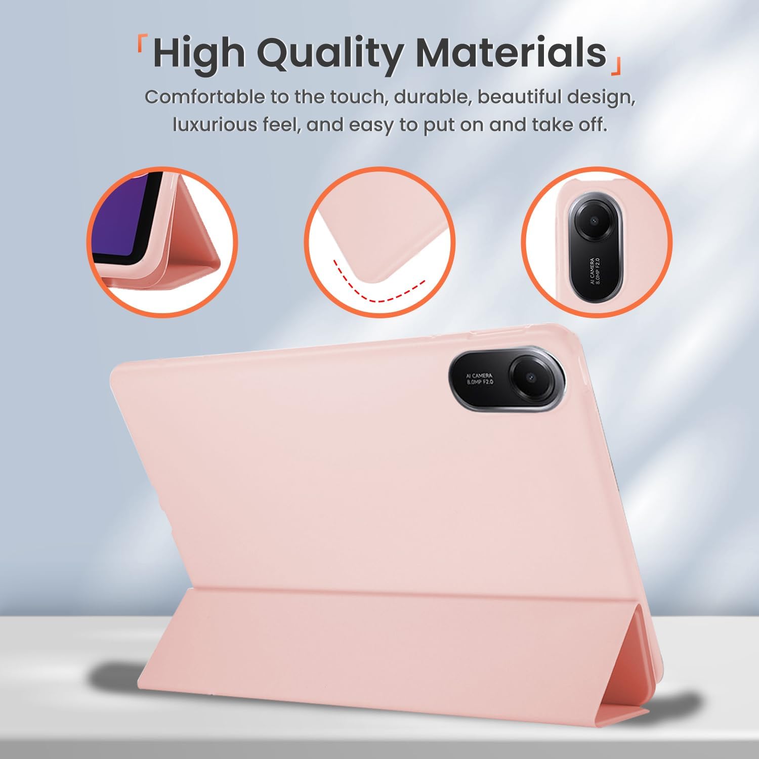 Husa Sigloo pentru tableta Xiaomi Pad 6S Pro 12.4' (2024) – Slim, Tri-Fold Magnetic, Piele Ecologica, Antisoc, Stand Reglabil, – Roz