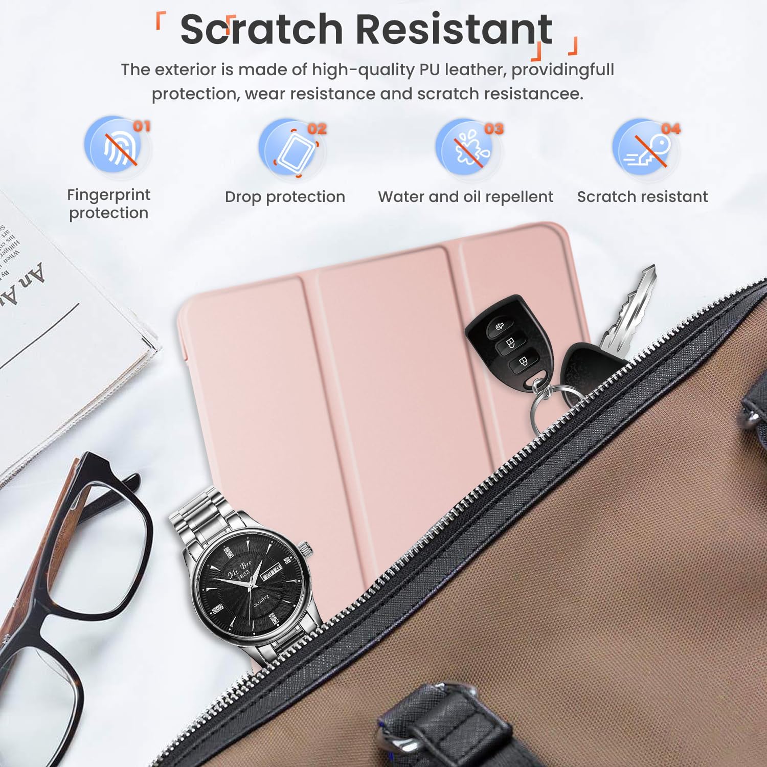 Husa Sigloo pentru tableta Xiaomi Pad 6S Pro 12.4' (2024) – Slim, Tri-Fold Magnetic, Piele Ecologica, Antisoc, Stand Reglabil, – Roz