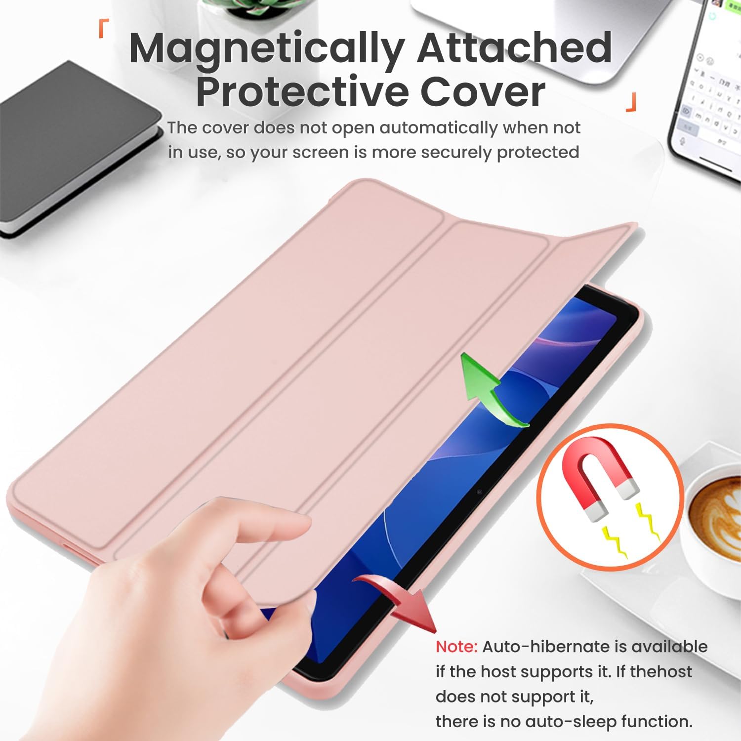 Husa Sigloo pentru tableta Xiaomi Pad 6S Pro 12.4' (2024) – Slim, Tri-Fold Magnetic, Piele Ecologica, Antisoc, Stand Reglabil, – Roz