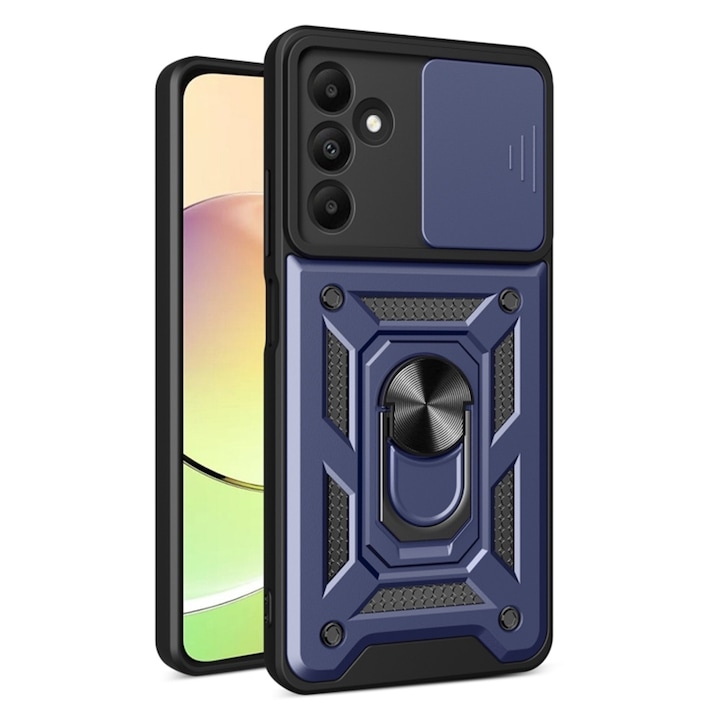 Husa pentru Samsung Galaxy A16 DaDen® Hybrid Armor Kickstand, Slider Camera, Antisoc, Protectie Superioara, Albastru