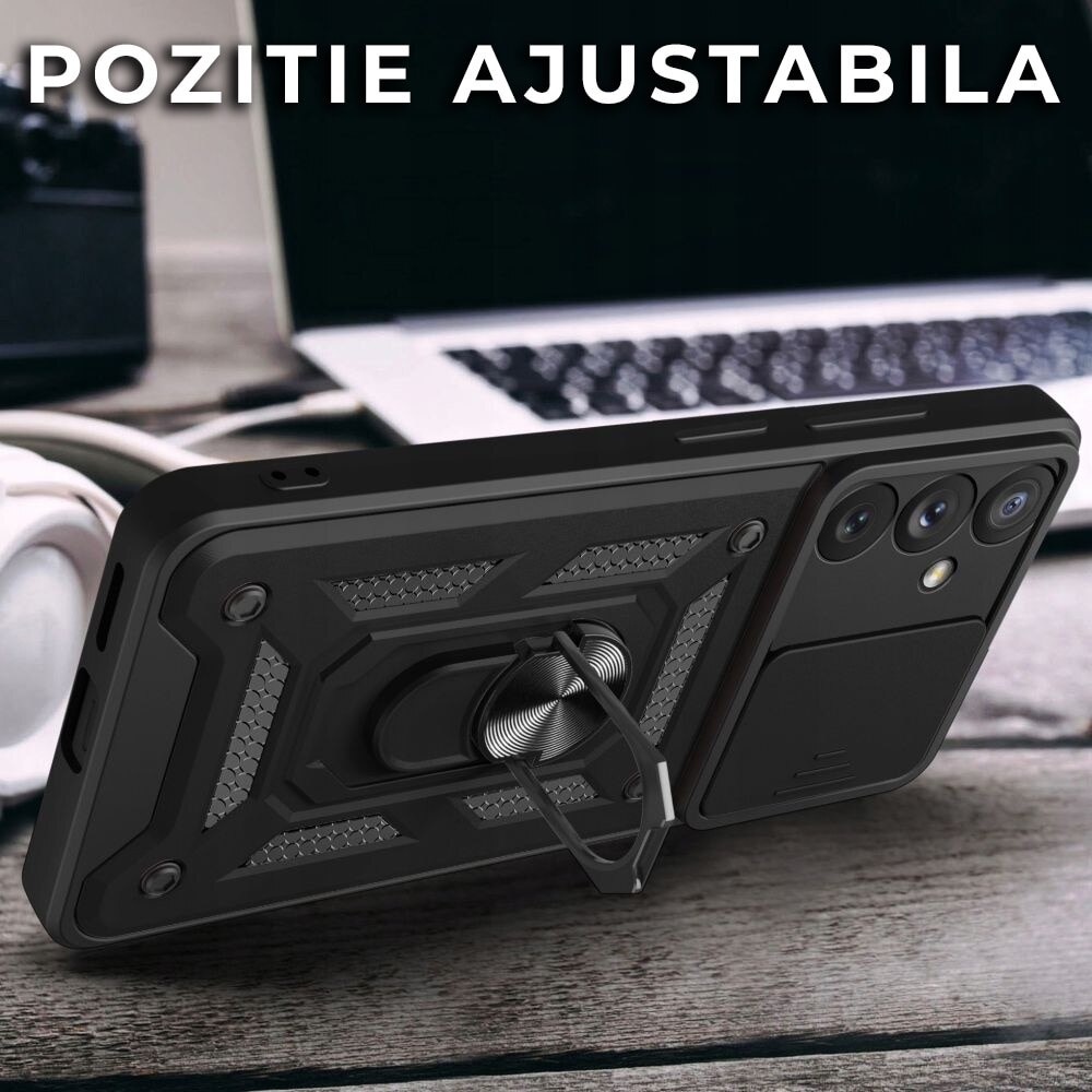 Husa pentru Samsung Galaxy A16 DaDen® Hybrid Armor Kickstand, Slider Camera, Antisoc, Protectie Superioara, Albastru