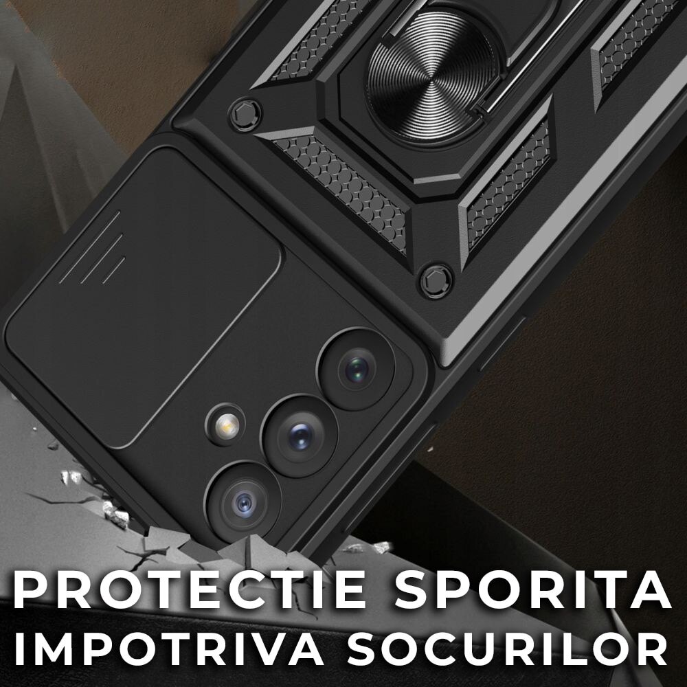 Husa pentru Samsung Galaxy A16 DaDen® Hybrid Armor Kickstand, Slider Camera, Antisoc, Protectie Superioara, Albastru