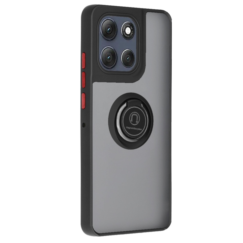 Husa pentru Motorola Moto G86 Power, SKYDDAR INNOVATION, Glinth cu Inel Rotativ 360° Magnetic, set cu sticker, Negru