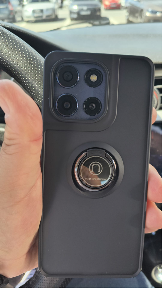 Husa pentru Motorola Moto G86 Power, SKYDDAR INNOVATION, Glinth cu Inel Rotativ 360° Magnetic, set cu sticker, Negru