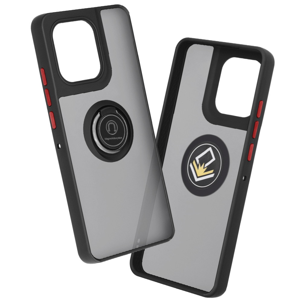Husa pentru Motorola Moto G86 Power, SKYDDAR INNOVATION, Glinth cu Inel Rotativ 360° Magnetic, set cu sticker, Negru