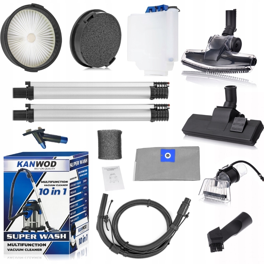 Aspirator spalator Kanwod SuperWash 2000W, rezervor detergent 3,5l, rezervor apa murdara 20l, set accesorii, 33x37x50cm