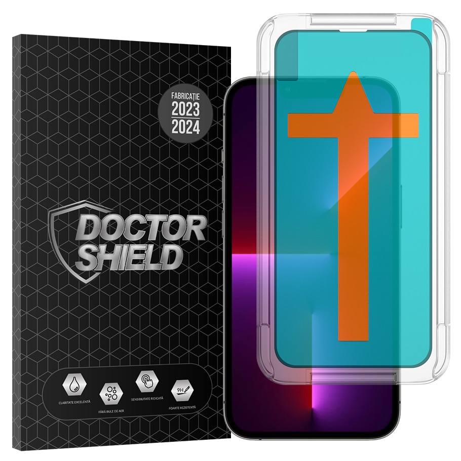 Folie Sticla Dr.Shield, Compatibila Apple iPhone 13 Pro Max, Full Cover - Cu Sistem de Montare